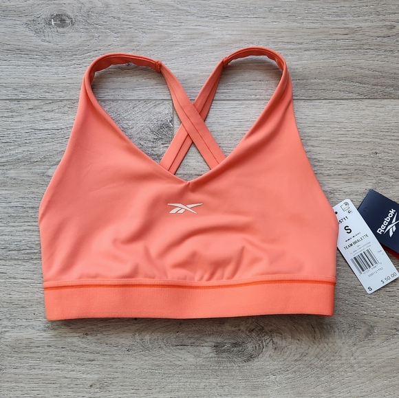 Reebok Team Bralette Sports Bra Supercharged Coral Womens Small Nwt - Picture 1 of 10